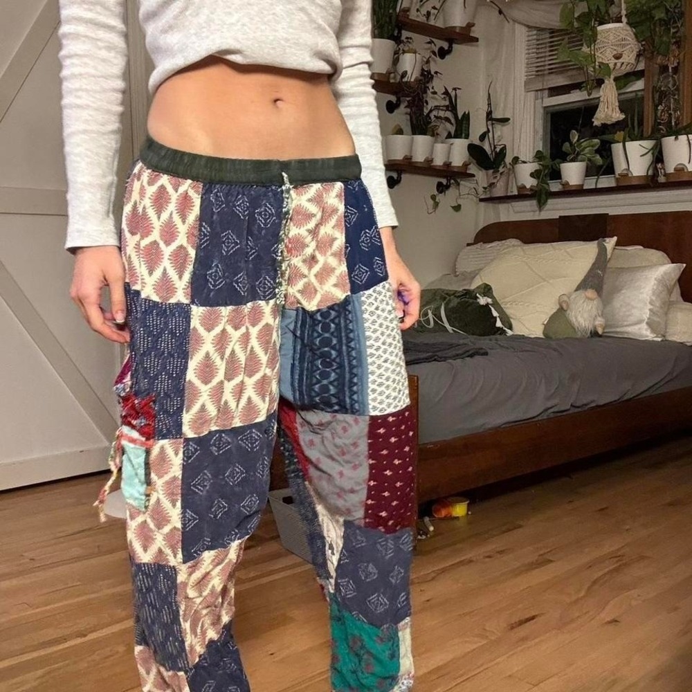 Boho Patchwork Tapered Lounge Pants Multi Pattern… - image 6